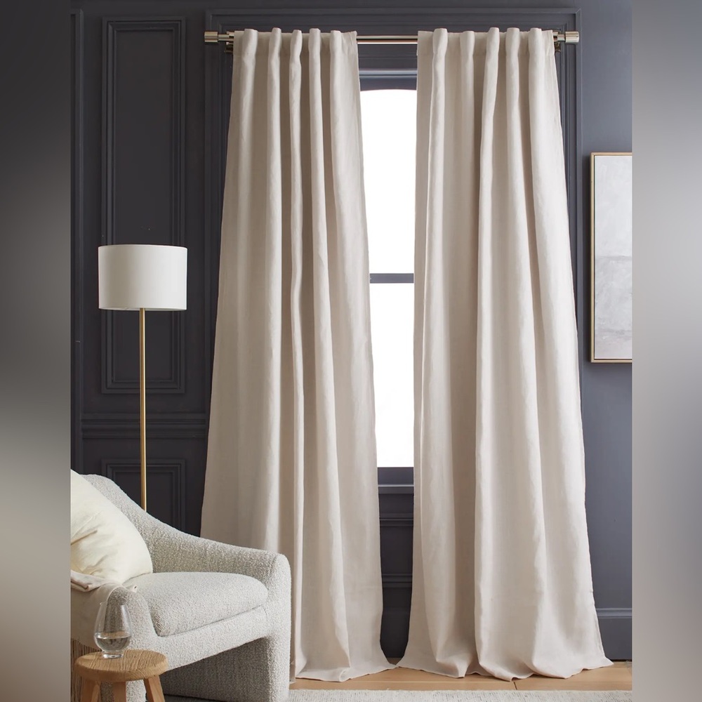 NWT QUINCE Set Of 2 48x96 Heavyweight European Linen Room Darkening Curtain 6976
